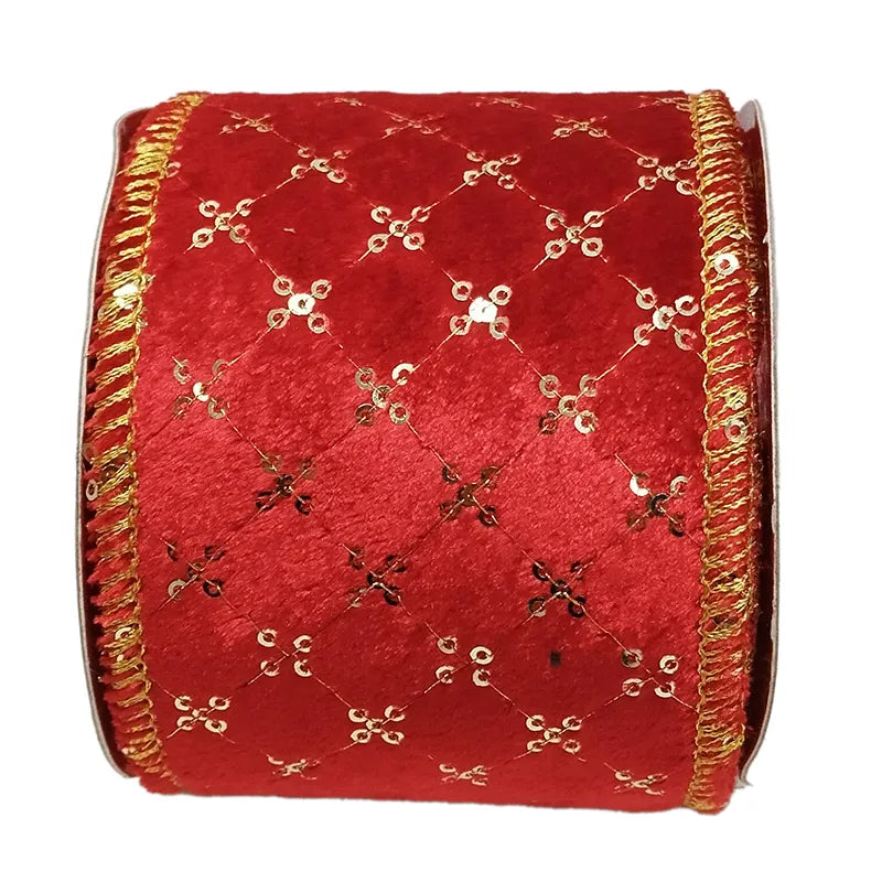 Nastro Velluto Rosso Decoro Oro 5 Mt