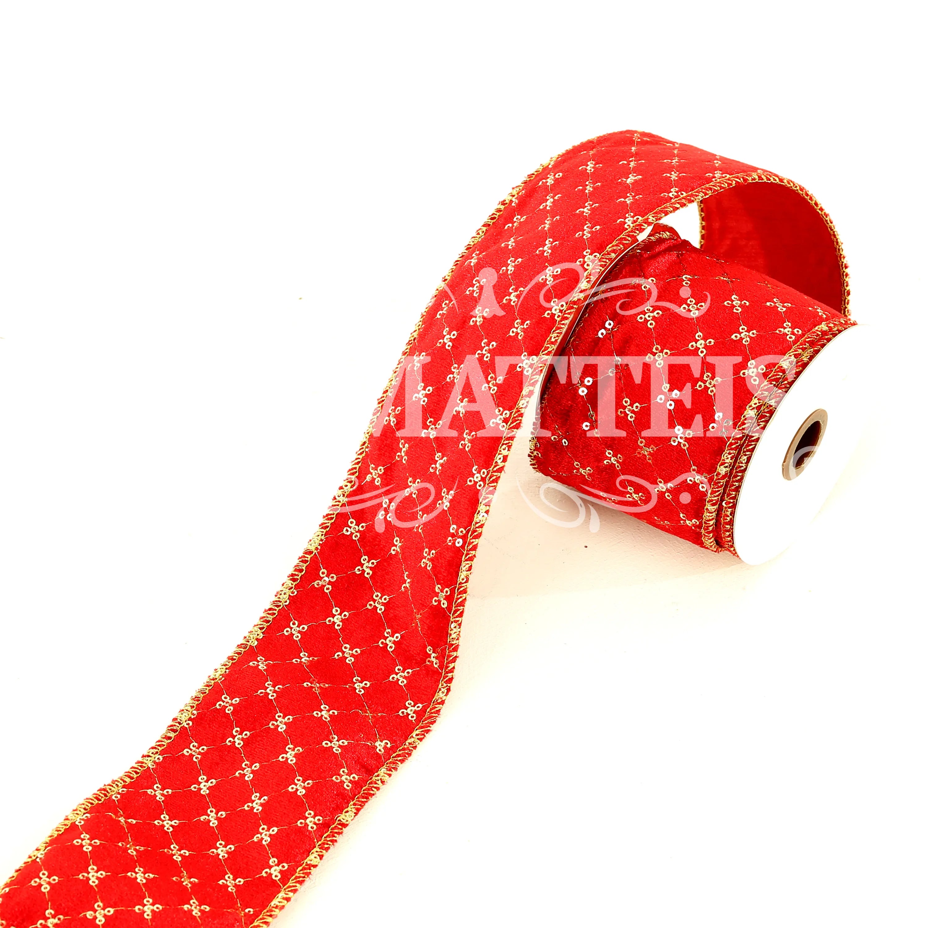 Nastro Velluto Rosso Decoro Oro 5 Mt