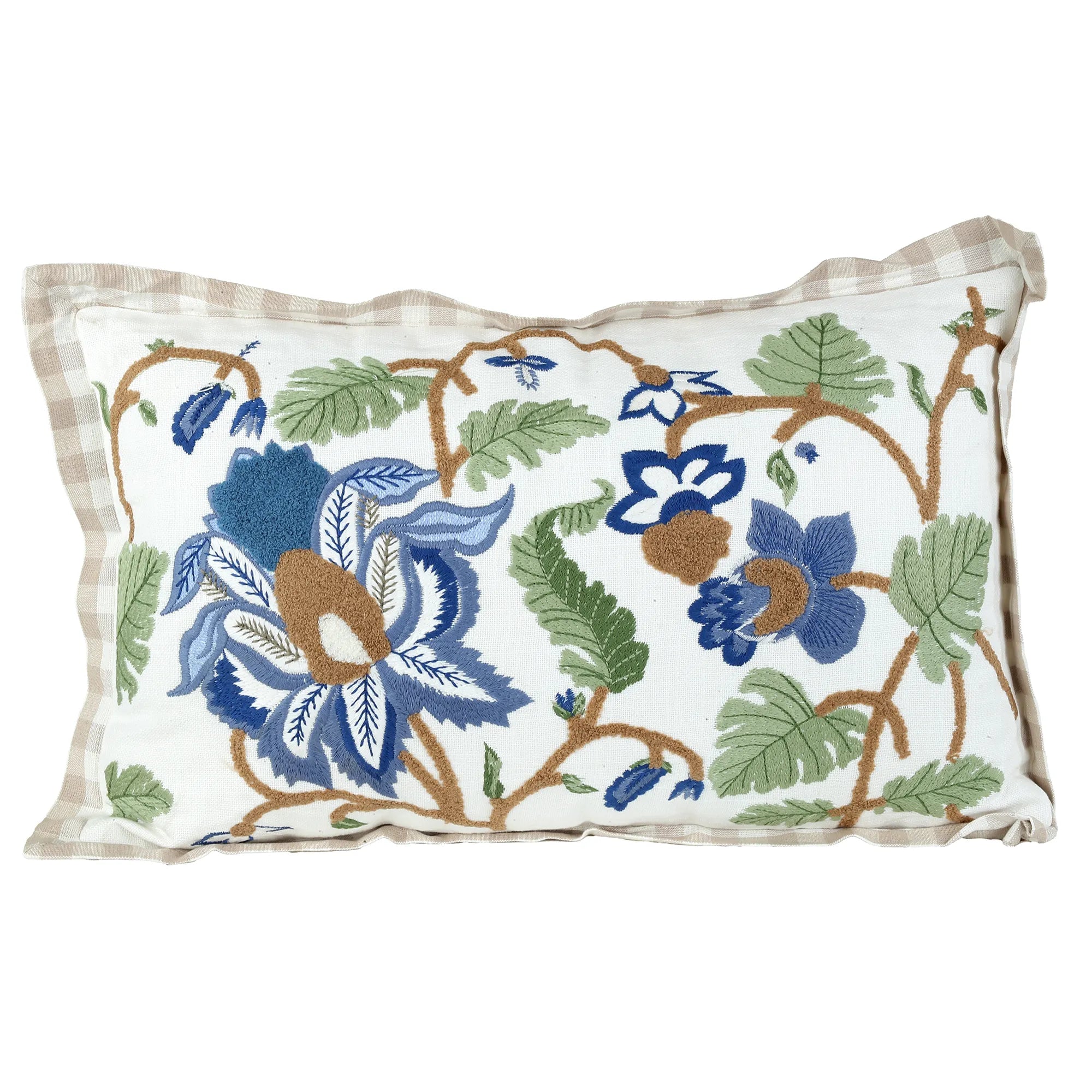 Cuscino 50x30 Cm Ricamato Fiori Blu Verdi