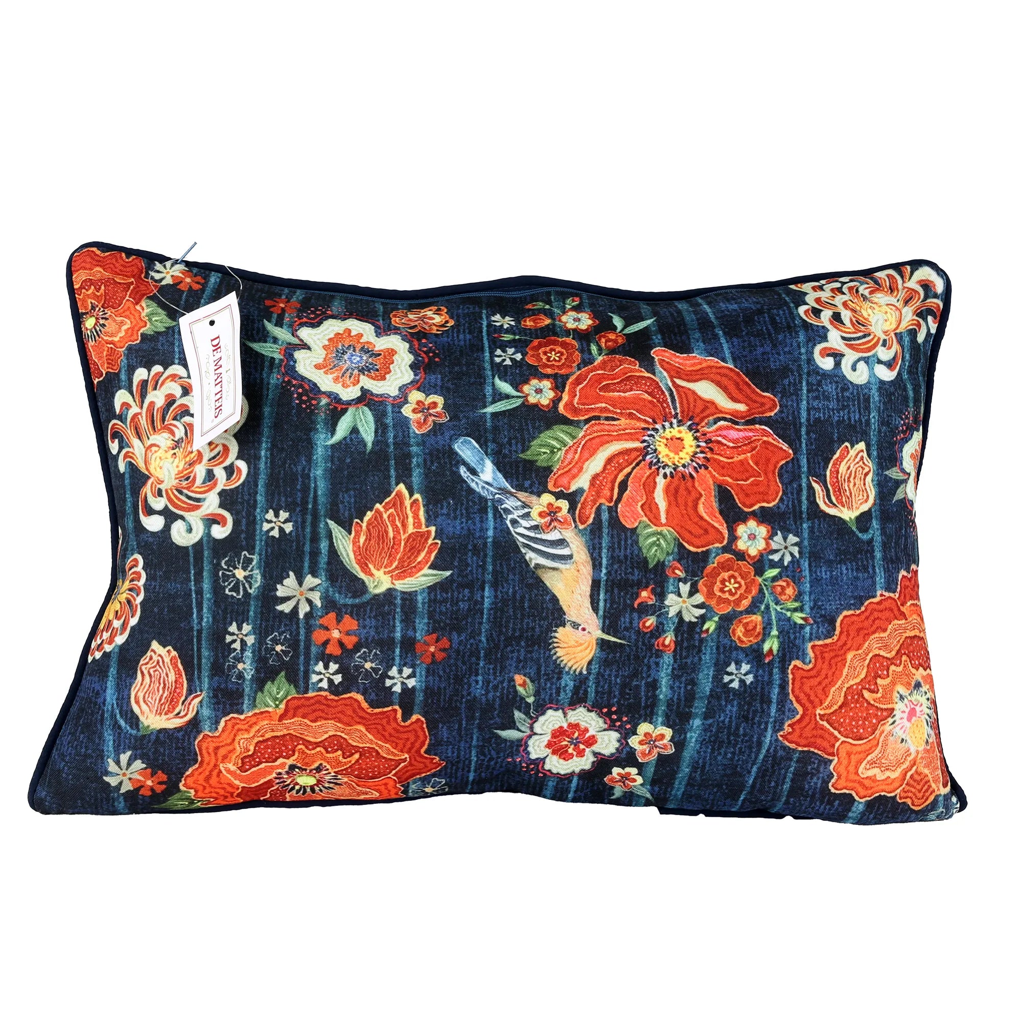 Cuscino 50x30 Cm Ricamato Fiori Arancio