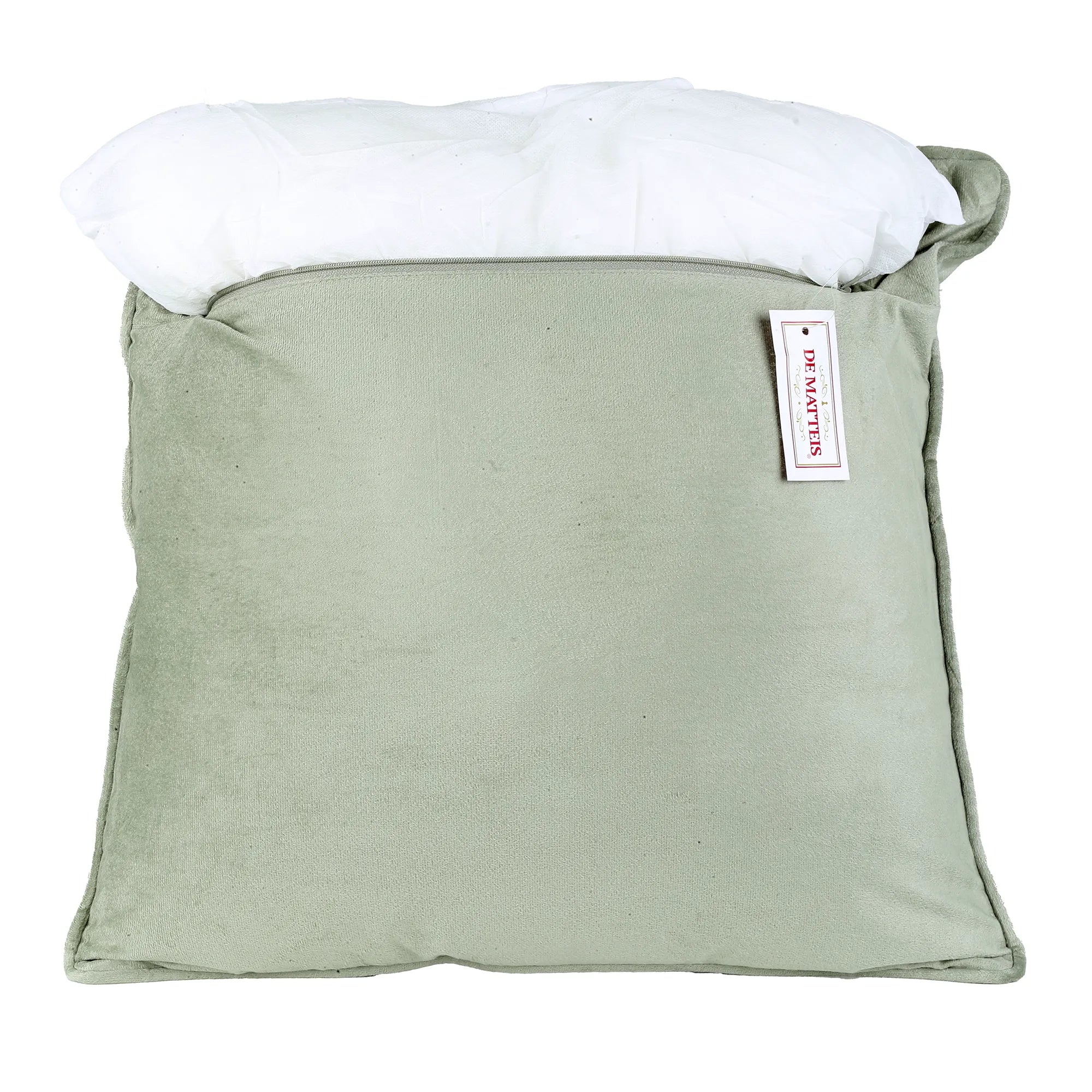 Cuscino 45x45 Cm Verde Ricamato Fiori Rosa