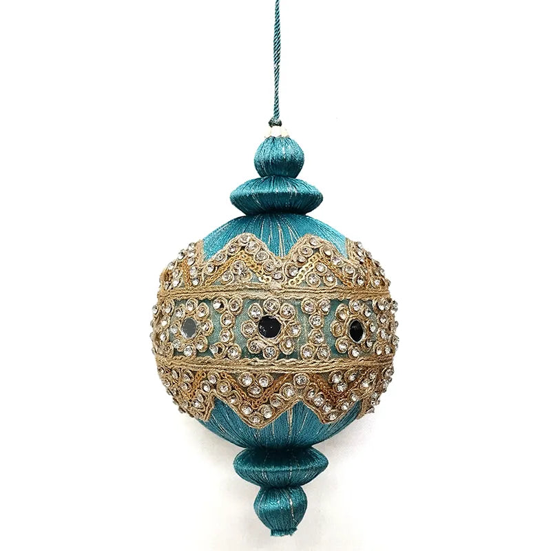 Palla 15 Cm Azzurra Decoro Pizzo E Pietre