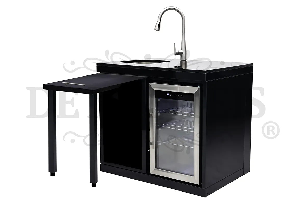 De Matteis, Modulo Frigo E Lavello Per Barbecue Serie Pro in acciaio inox nero con frigo con porta a vetro, lavello integrato e rubinetto cromato - DeMatteis.it