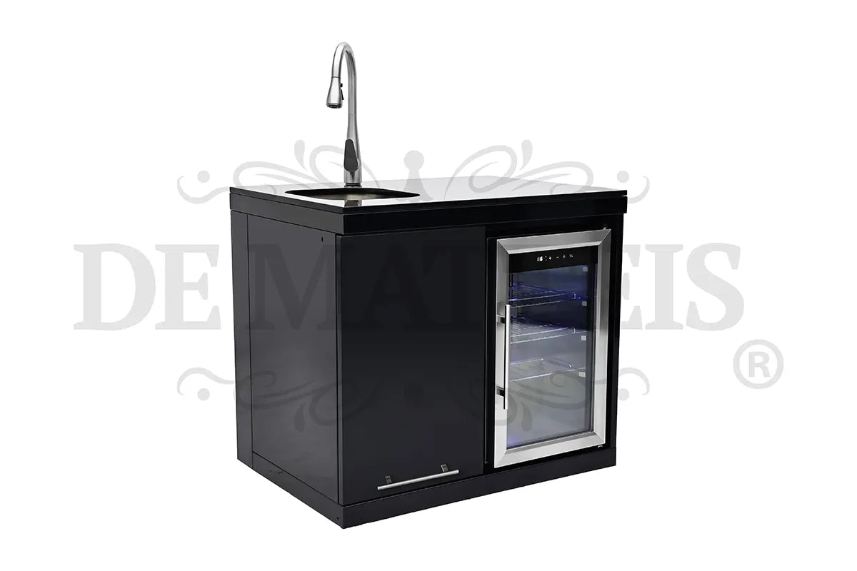 De Matteis, Modulo Frigo E Lavello Per Barbecue Serie Pro in acciaio inox nero con frigorifero a porta vetro, lavello integrato e rubinetto alto - DeMatteis.it