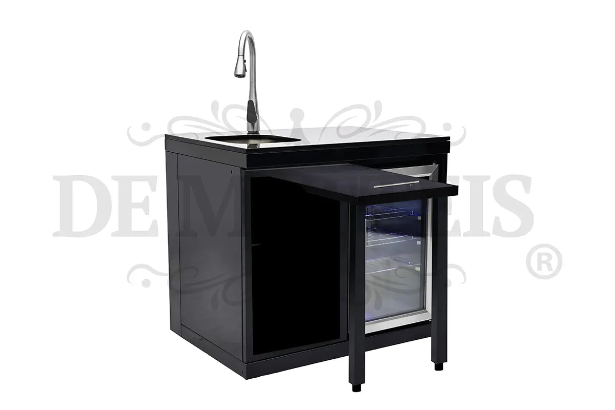 De Matteis, Modulo Frigo E Lavello Per Barbecue Serie Pro in acciaio inox nero con rubinetto cromato e frigorifero a vista con ripiani interni - DeMatteis.it