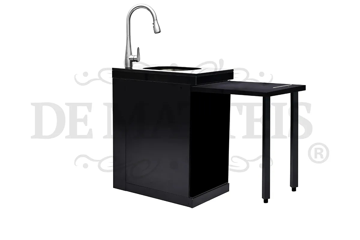 De Matteis, Modulo Lavello Per Barbecue Serie Pro in acciaio inox nero con rubinetto cromato e piano di lavoro laterale per cucina da esterno - DeMatteis.it