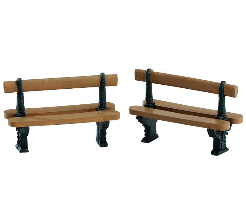 Double Seated Bench Set Of 2 Lemax panchine decorative in miniatura con schienale per allestimenti e diorami set da 2 pezzi - DeMatteis.it