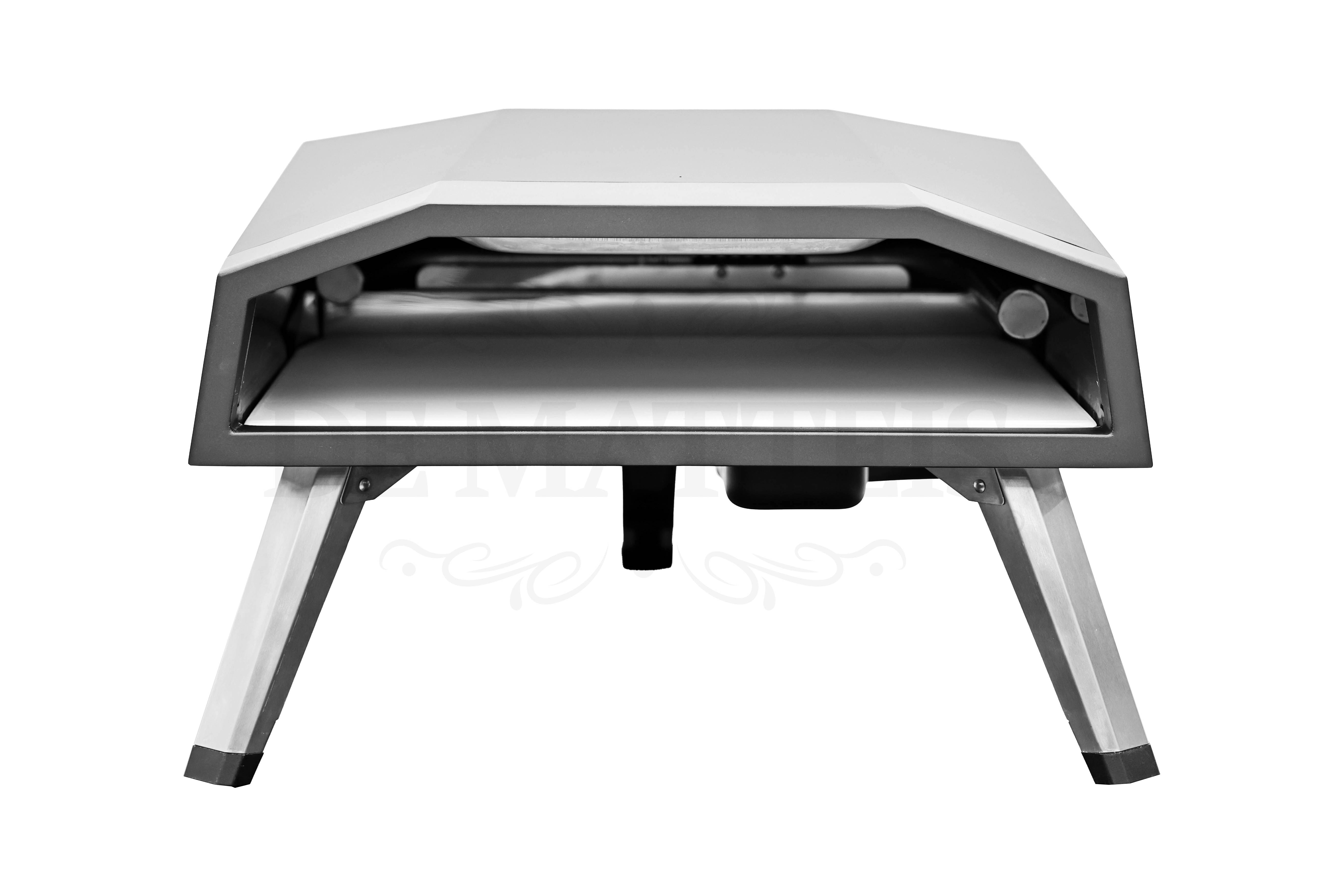 Forno per pizza a gas Pro 16 di De Matteis.it con design nero opaco, struttura acciaio inox e piedi stabili, perfetto per cuocere pizze grazie alle temperatura fino a 500 gradi | Dematteis.it