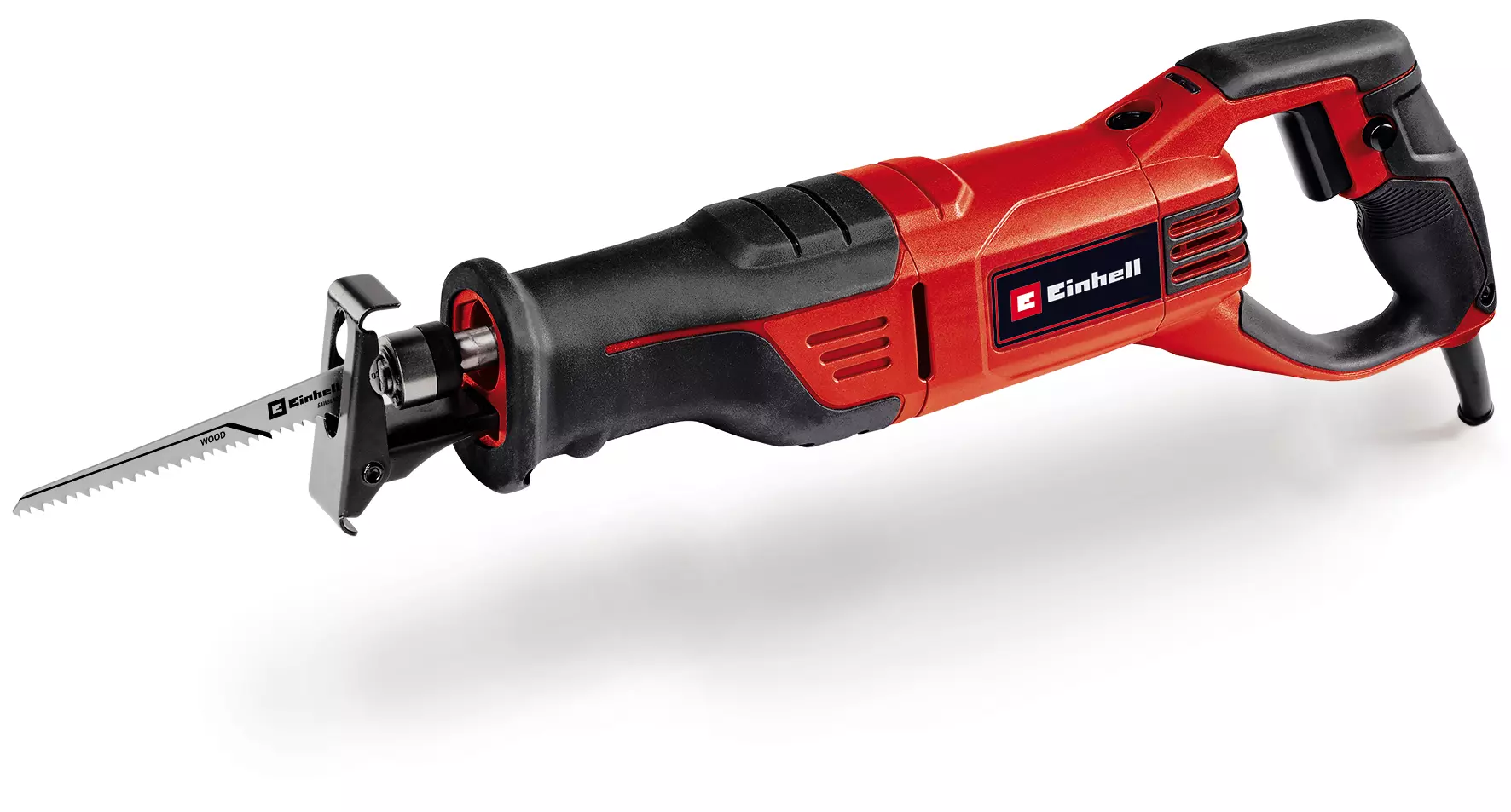 Gattuccio universale TE AP 950 E Einhell con impugnatura ergonomica, 950W di potenza, corpo rosso e nero, sistema di cambio lama rapido e piastra graduata regolabile per tagli precisi su diversi materiali. | Dematteis.it