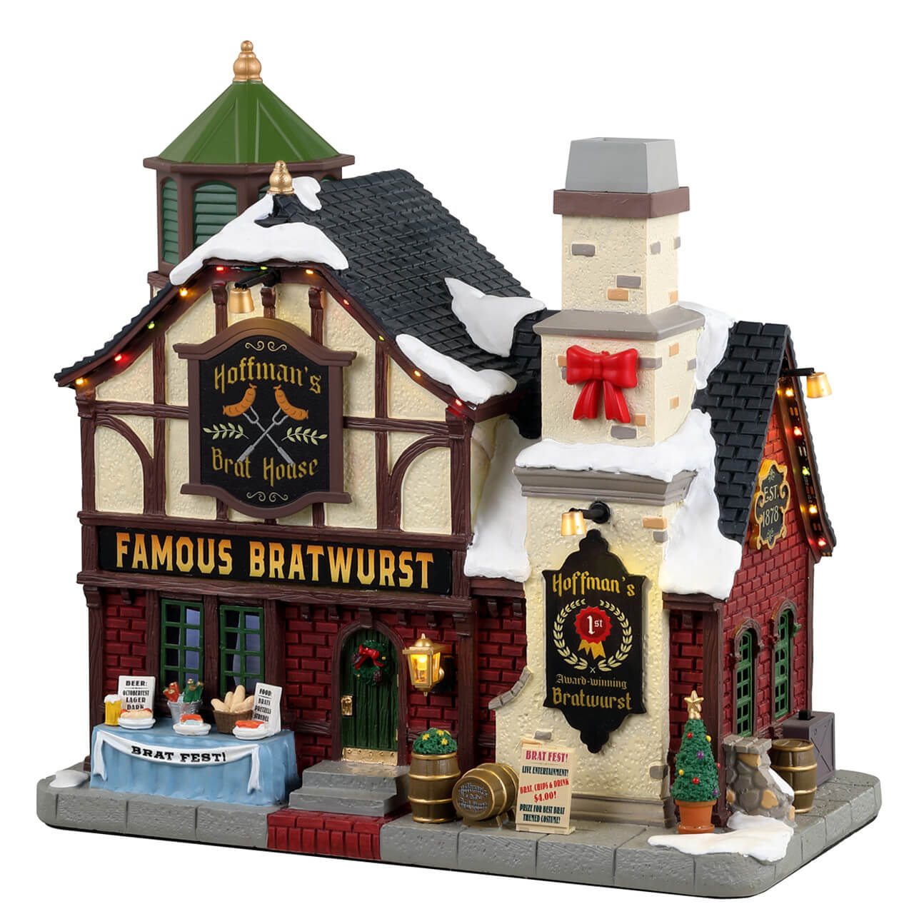 Hoffman's Brat House Lemax, ristorante tradizionale bavarese per Villaggio di Natale con luci LED, neve e decorazioni festive. | Dematteis.it