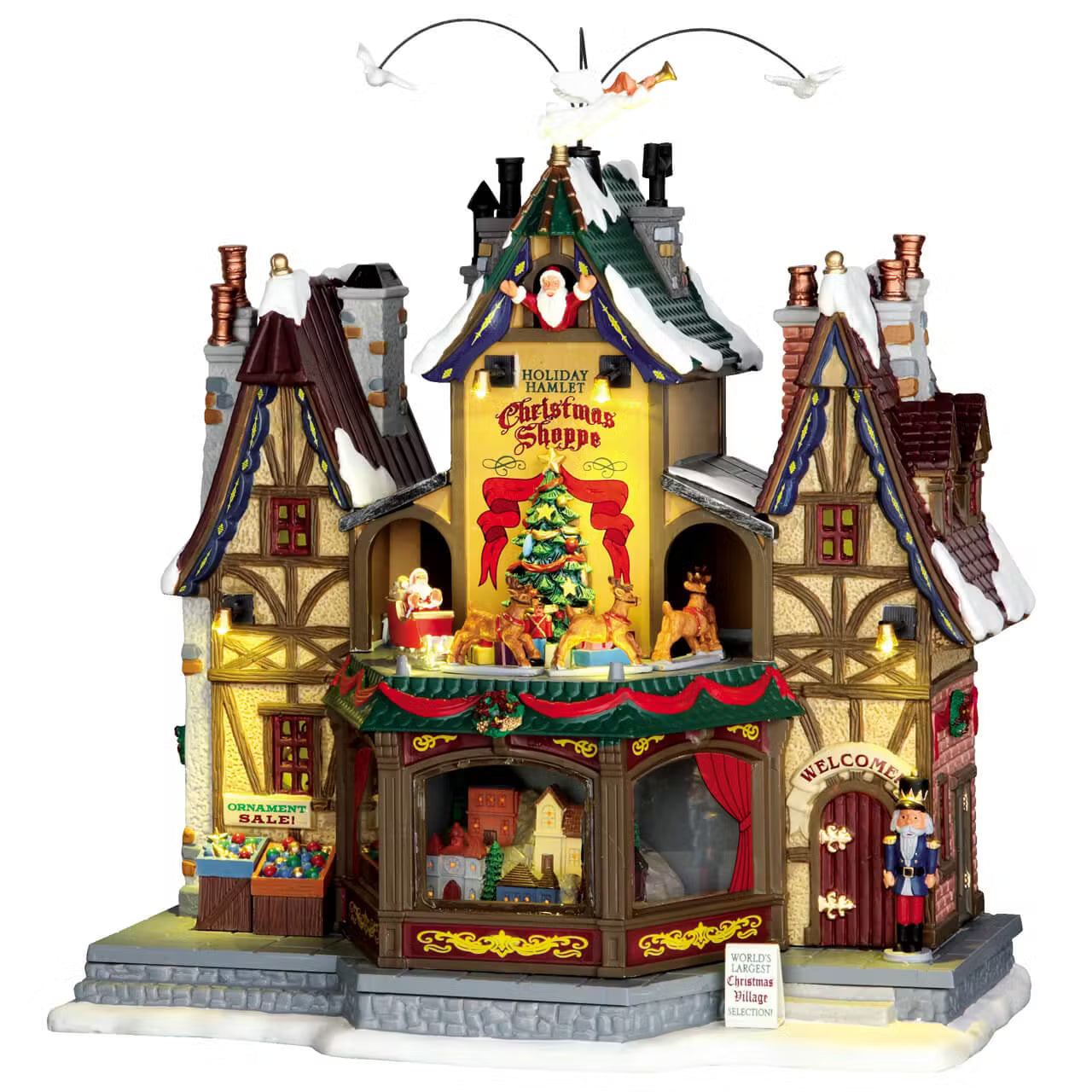 Holiday Hamlet Christmas Shoppe Lemax, edificio vittoriano illuminato con uccellini volanti, perfetto Negozio Natalizio per Villaggio di Natale. | Dematteis.it