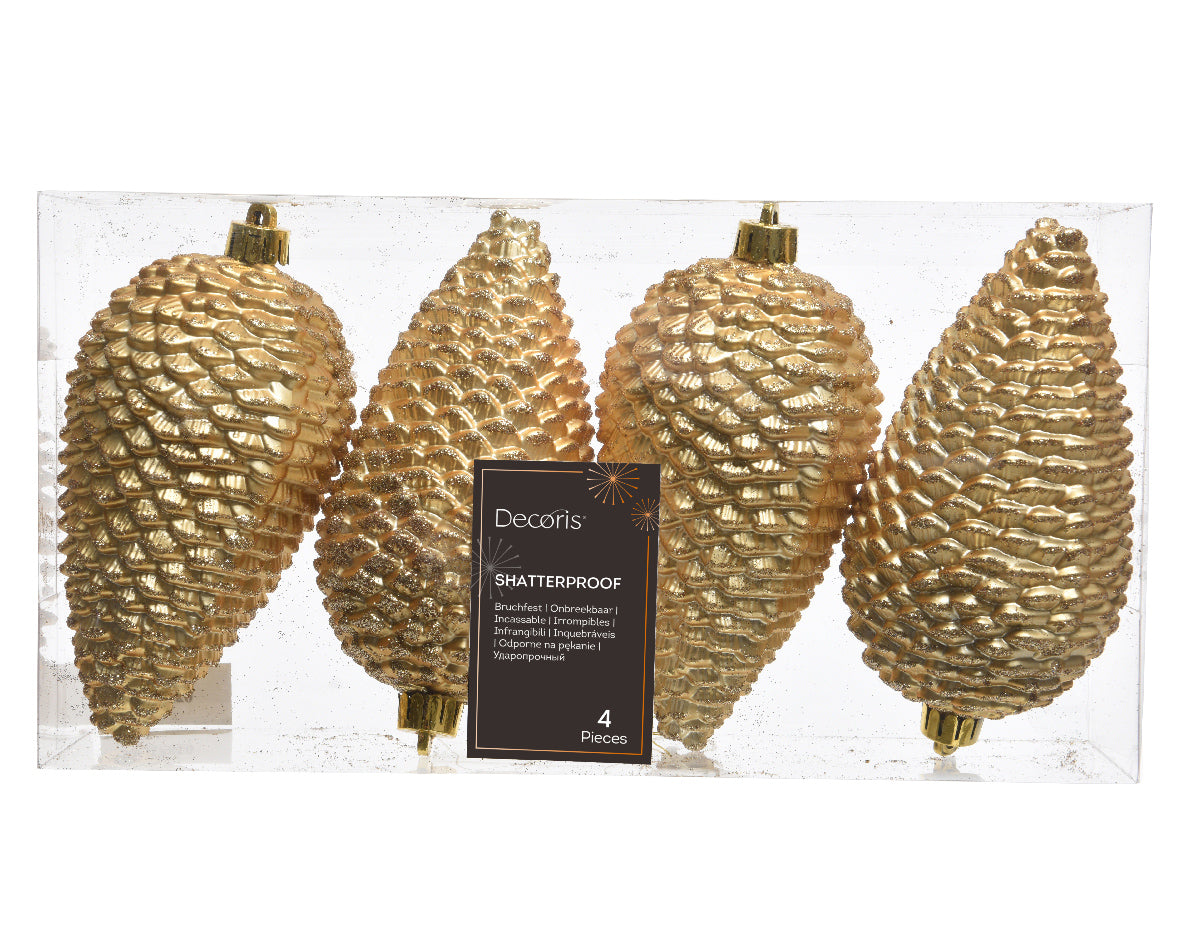 Box 4 Pigne Light Gold decorazioni natalizie da 7 cm infrangibili per albero di Natale - DeMatteis.it