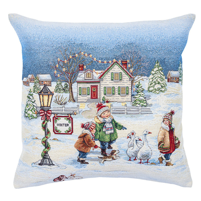 Cuscino Natalizio Bimbi Sulla Neve 45x45 Cm
