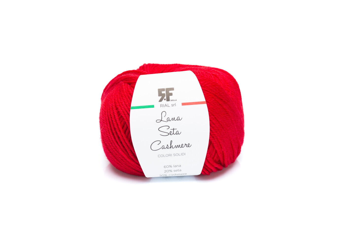 Rial, Filato Lana Seta Cashmere 25 g colore 118 rosso intenso in gomitolo con etichetta bianca per lavori a maglia e uncinetto - DeMatteis.it