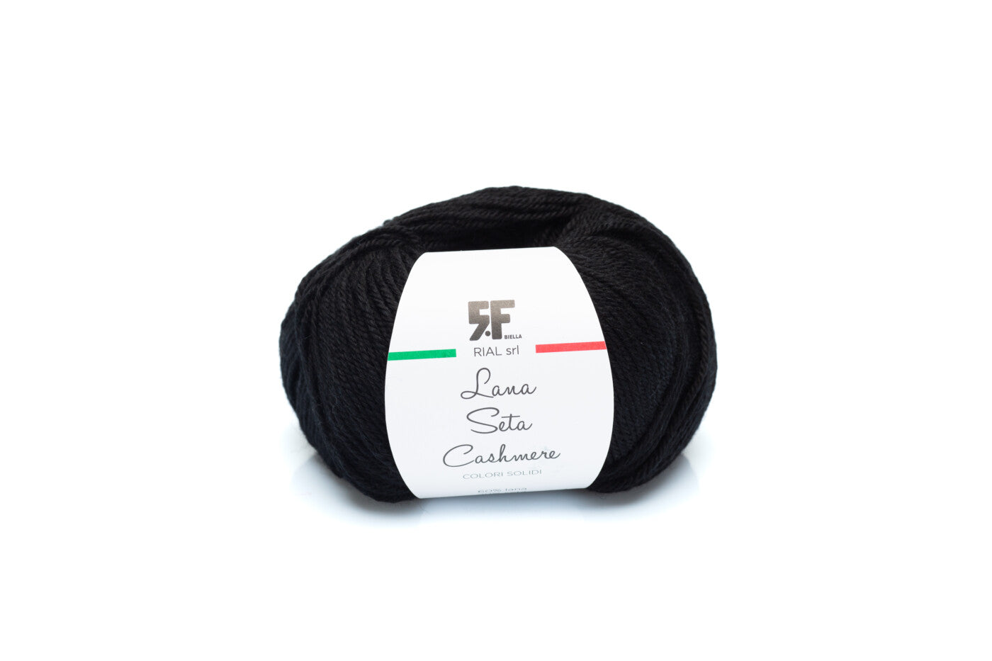 Rial, Filato Lana Seta Cashmere 25 g colore 150 gomitolo nero con etichetta bianca per lavori a maglia e uncinetto - DeMatteis.it