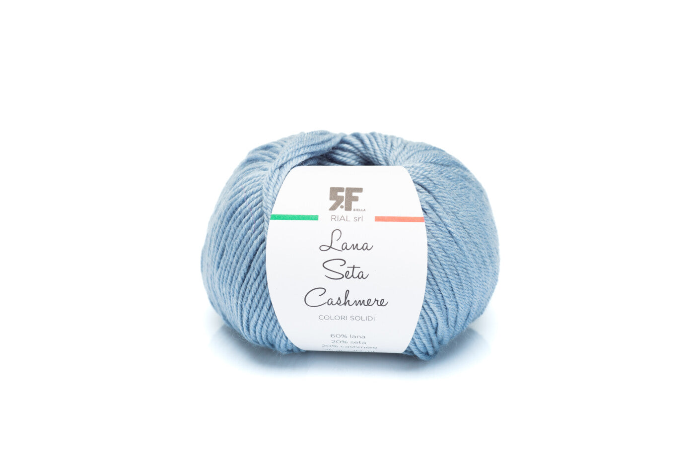 Rial, Filato Lana Seta Cashmere 25 g colore 246 gomitolo azzurro chiaro con etichetta bianca per maglieria e uncinetto - DeMatteis.it