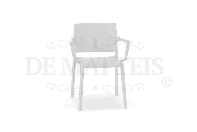 Sedia da giardino bianca con braccioli Studio in resina bianca, vista frontale con schienale ergonomico e design moderno per spazi esterni | DeMatteis.it