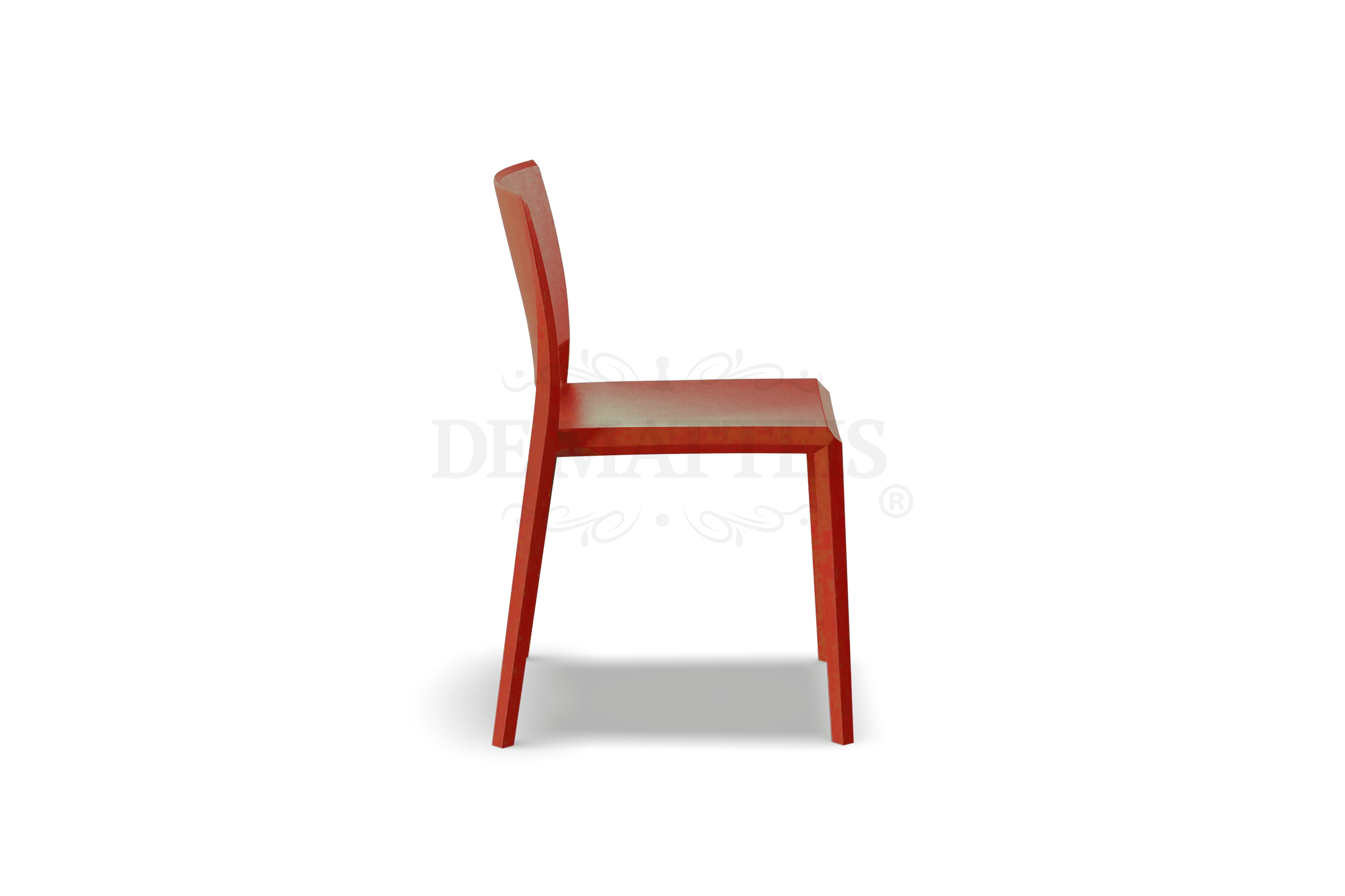 De Matteis, Sedia Esterno Resina Studio Rossa vista laterale con schienale dritto e seduta piatta in polipropilene rosso opaco dal design minimalista - DeMatteis.it