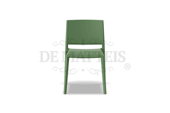 Sedia Studio verde vista frontale con struttura monoblocco in resina per giardino e dehors | DeMatteis.it
