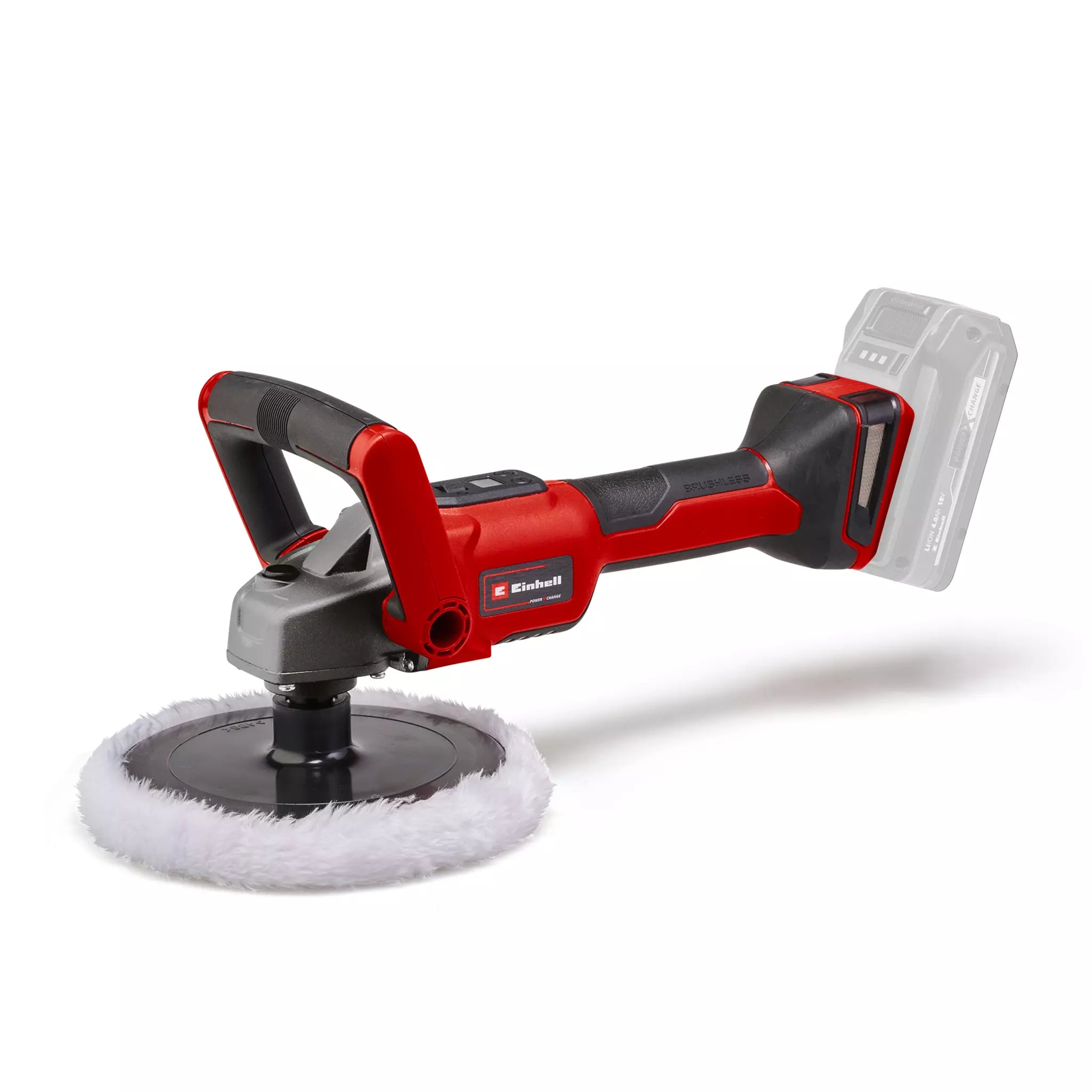 Levigatrice CE CP 18/180 Li E Einhell con design ergonomico, platorello da 180mm e sistema a batteria Power X-Change, ideale per levigatura e lucidatura con regolazione elettronica della velocità tramite display LCD. | Dematteis.it