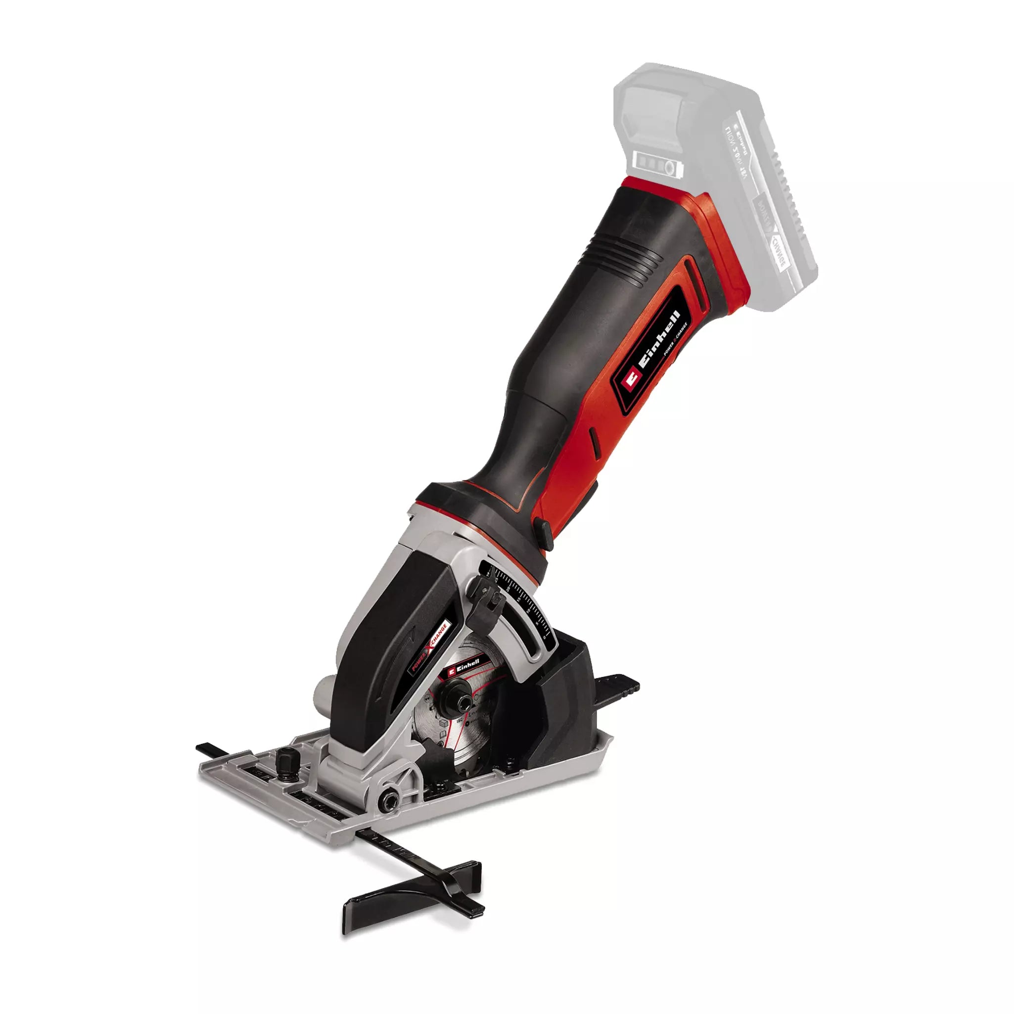 Mini sega circolare TE-CS 18/89 Li Einhell con impugnatura ergonomica e base in alluminio per tagli di precisione. Elettroutensile a batteria compatto con lama da 89 mm e sistema Power X-Change per massima versatilità. | Dematteis.it