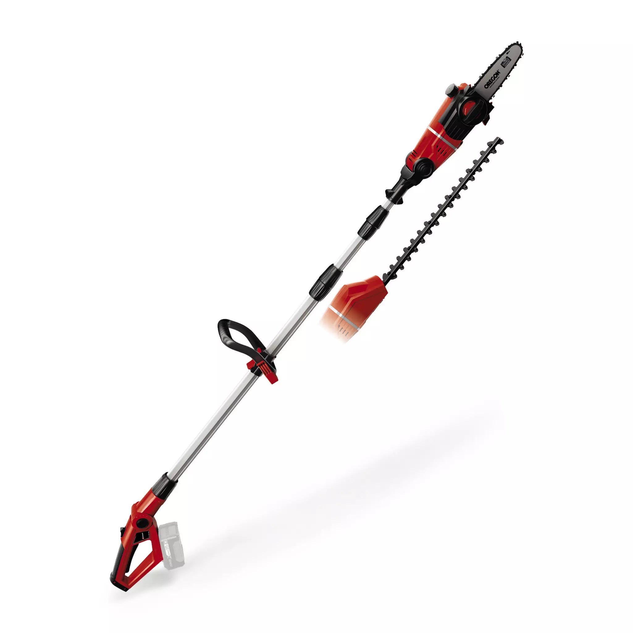 Multifunzione GE-HC 18 Li T Einhell con asta telescopica estendibile fino a 1820mm, testina orientabile a 90° e accessorio tagliasiepi, ideale per la potatura di rami alti e siepi senza sforzo. | Dematteis.it