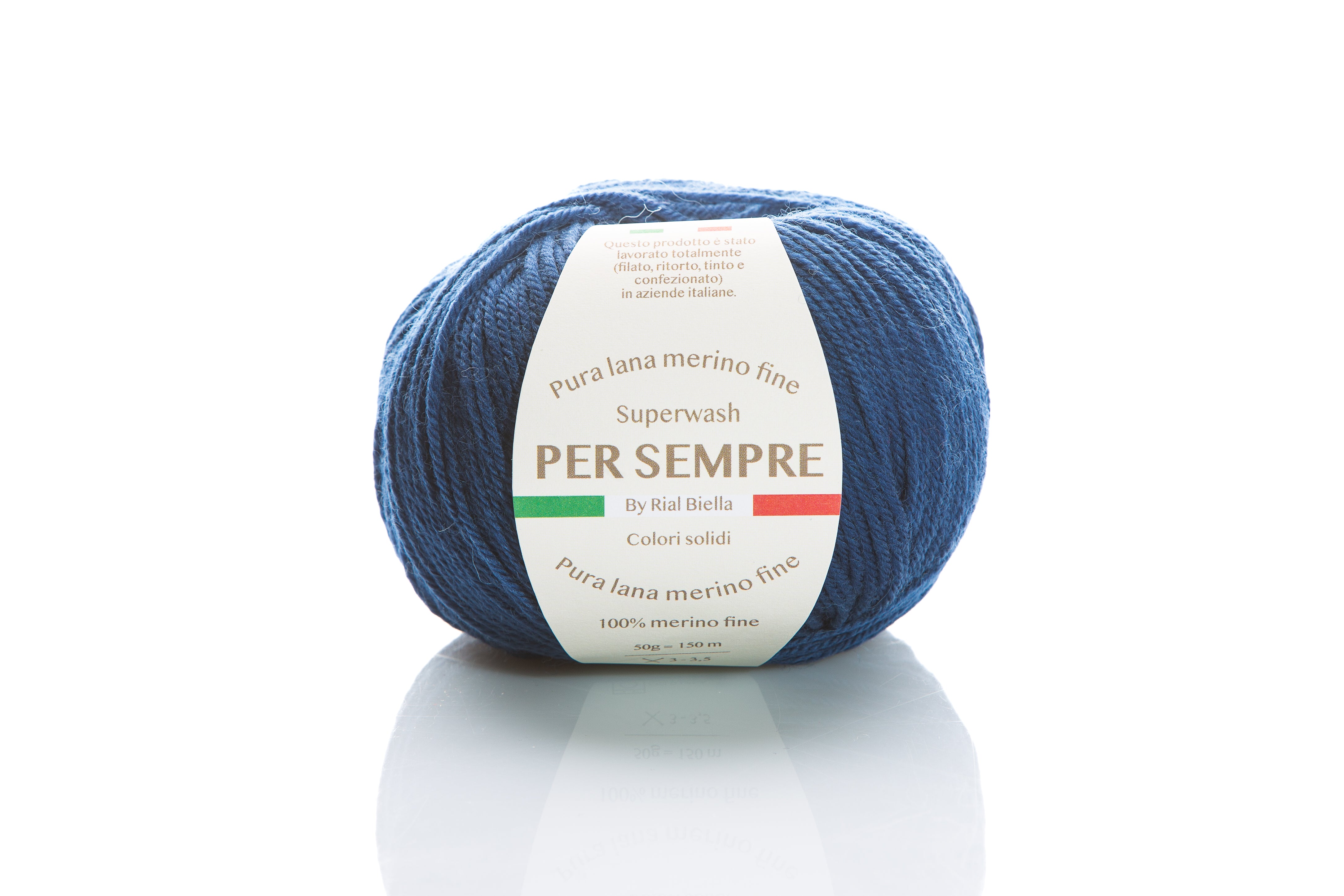 Rial, Filato Lana 100% 50 g Colore 1012 in pura lana merino fine blu con etichetta Per Sempre per lavori a maglia e uncinetto - DeMatteis.it