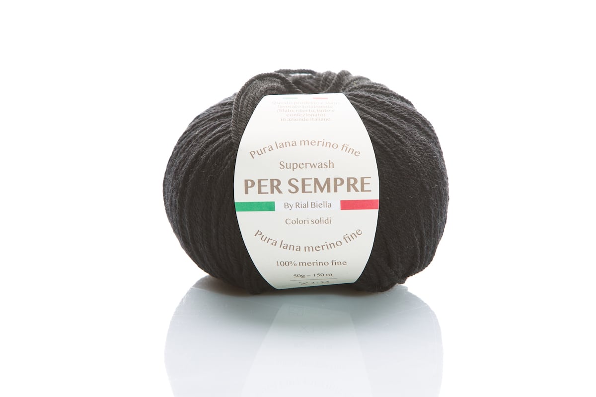 Rial, Filato Lana 100% 50 g Colore 150 gomitolo grigio antracite con etichetta Per Sempre in lana merino fine per maglieria e uncinetto - DeMatteis.it