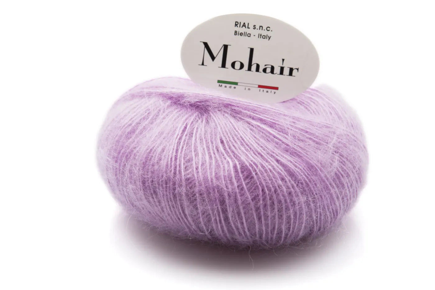 Rial, Filato Mohair 50 g Colore 155 in tonalità lilla sfumato con texture soffice e pelosa per lavori a maglia e uncinetto - DeMatteis.it