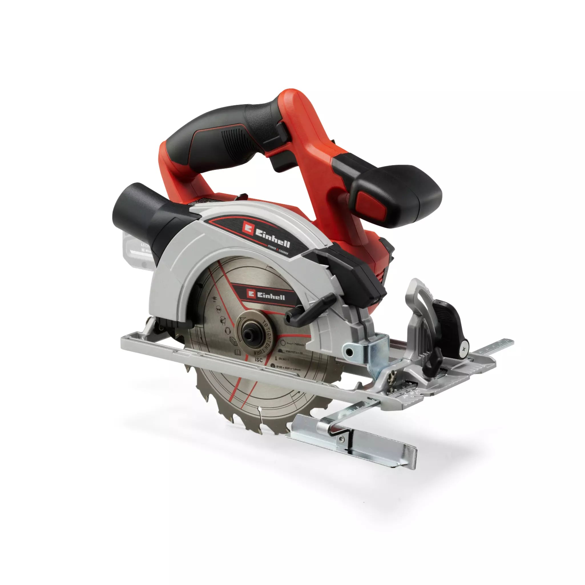 Sega circolare TE-CS 18/165-1 Li Einhell con impugnatura ergonomica, base in alluminio e lama di alta qualità, ideale per tagli precisi grazie alla tecnologia a batteria Power X-Change. | Dematteis.it