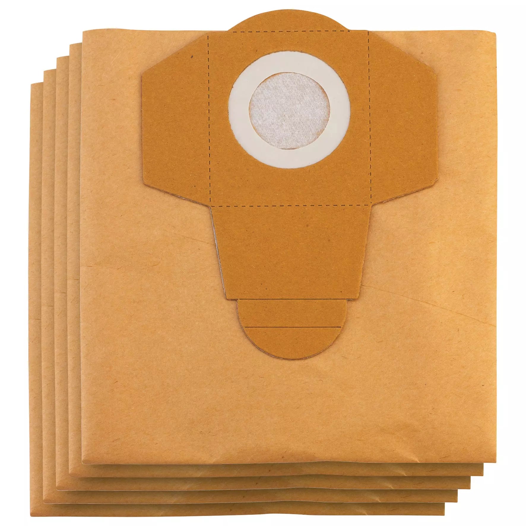 Set sacchetti raccolta polvere 30l Einhell originali in carta resistente allo strappo, confezione da 5 pezzi con apertura circolare da 65 mm, ideali per aspiratori secco con contenitore da 30 litri. | Dematteis.it