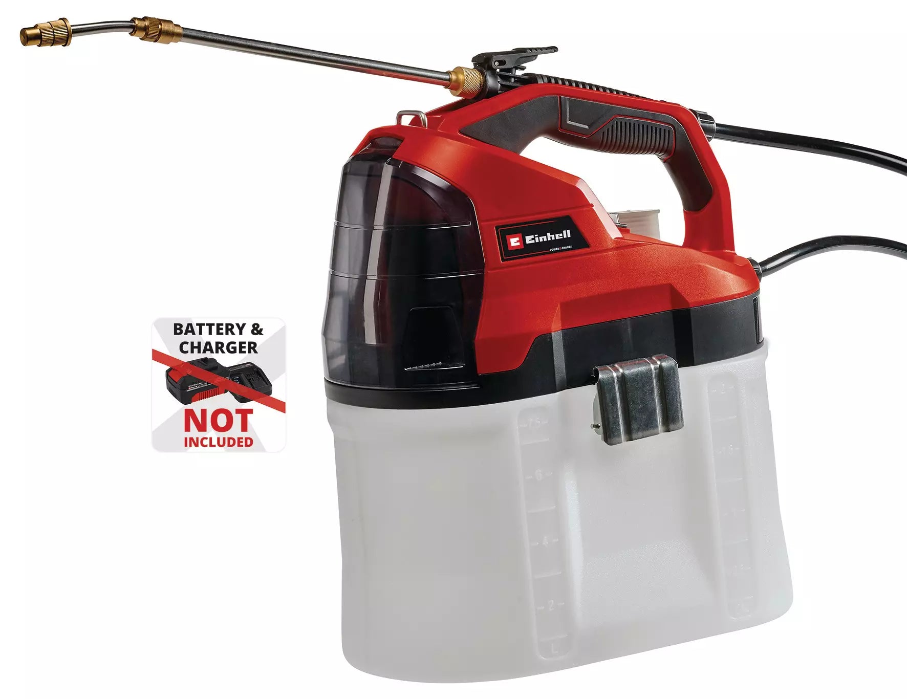 Lo spruzzatore GE WS 18/75 Li di Einhell con serbatoio trasparente da 7,5 litri, lancia telescopica in acciaio e ugello regolabile in ottone, ideale per la distribuzione uniforme di prodotti per il giardinaggio. | Dematteis.it