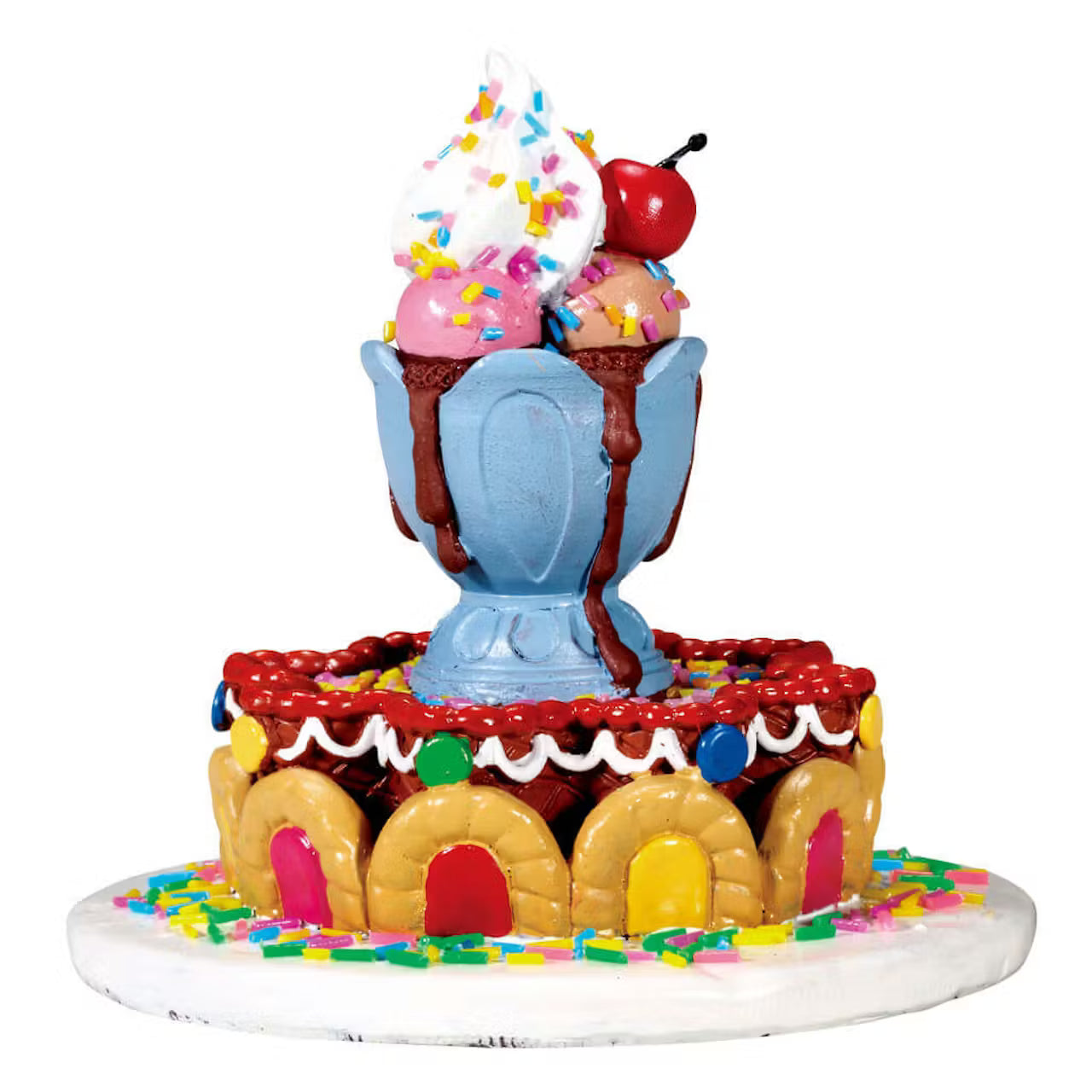 Sundae Fountain Lemax con Fontana del Gelato colorata, coppa azzurra, panna bianca e ciliegina rossa per Villaggio di Natale Lemax Sugar N' Spice. | Dematteis.it