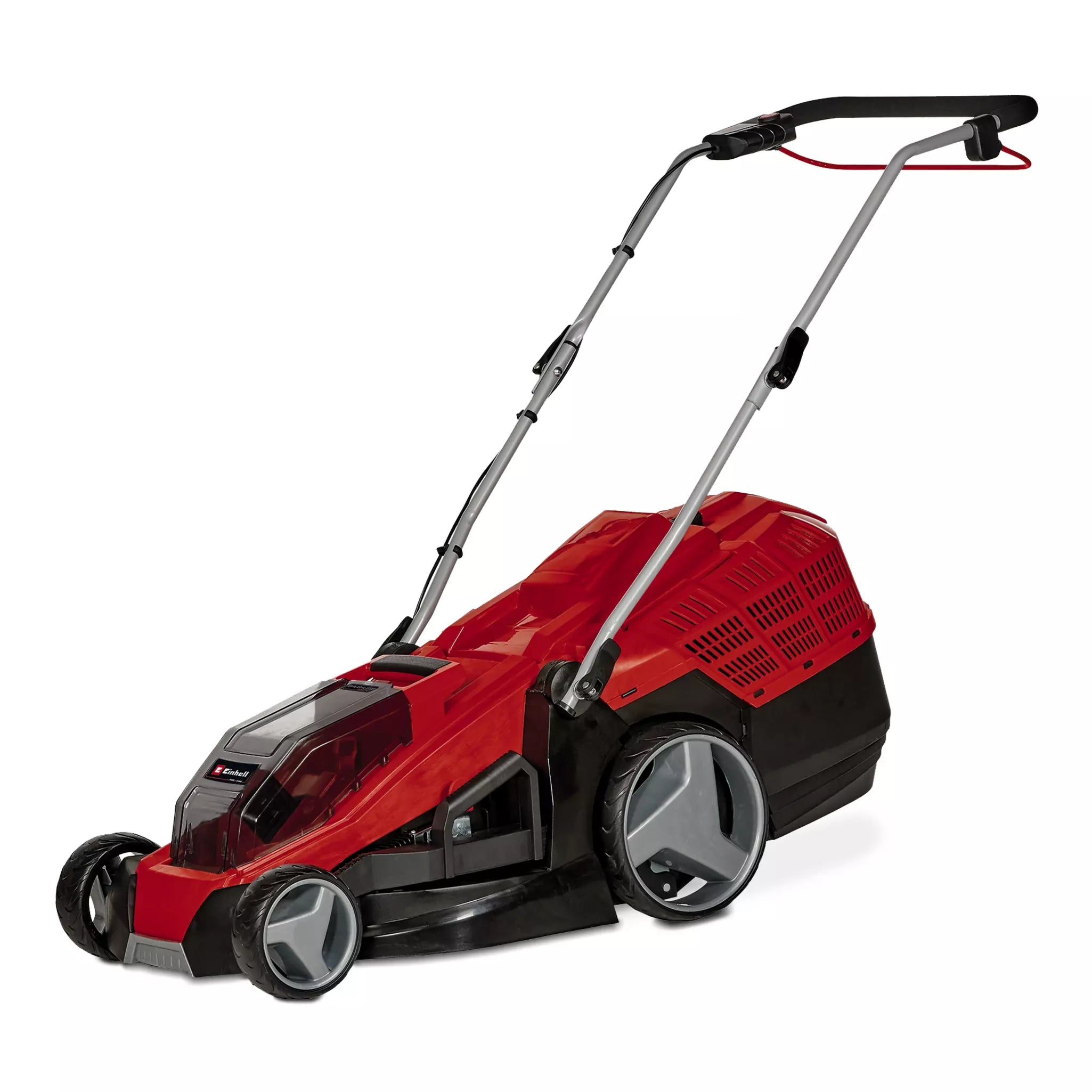Tagliaerba GE-CM 36/43 Li M Einhell con scocca rossa, tecnologia TWIN-PACK a batteria, ruote Highwheeler e manico ergonomico regolabile, ideale per prati fino a 600 m². | Dematteis.it