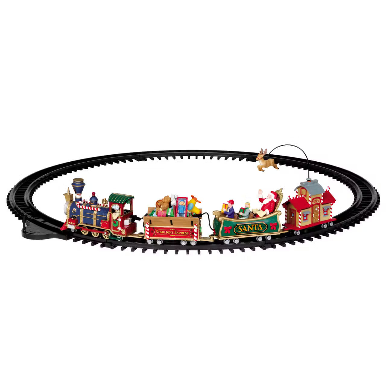 The Starlight Express Lemax treno completo con locomotiva illuminata, quattro vagoni e binari per Villaggio di Natale Lemax | Dematteis.it