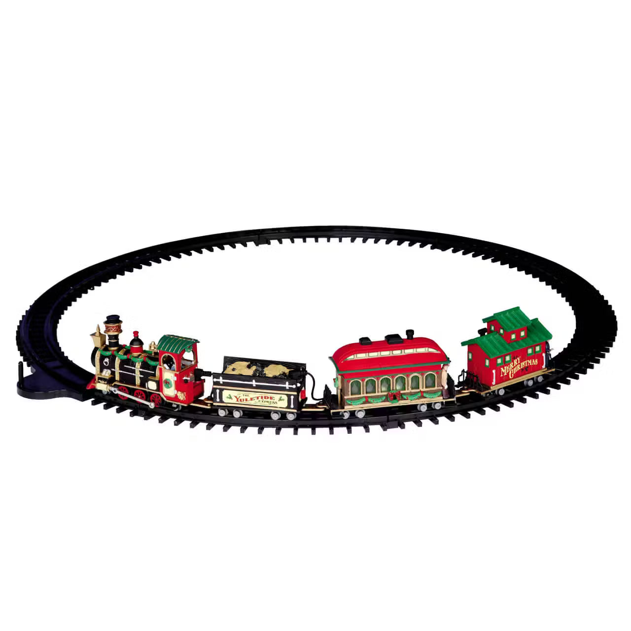 Yuletide Express Lemax: elegante locomotiva natalizia verde e oro per Villaggio di Natale Lemax, con decorazioni festive | Dematteis.it
