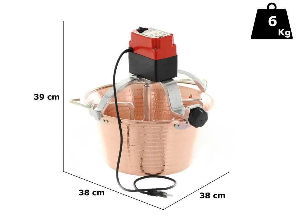 Paiolo polenta rame 14 lt: Accessorio per cucina in rame martellato con sistema di mescolamento automatico, ideale per preparare deliziose polente tradizionali. | Dematteis.it