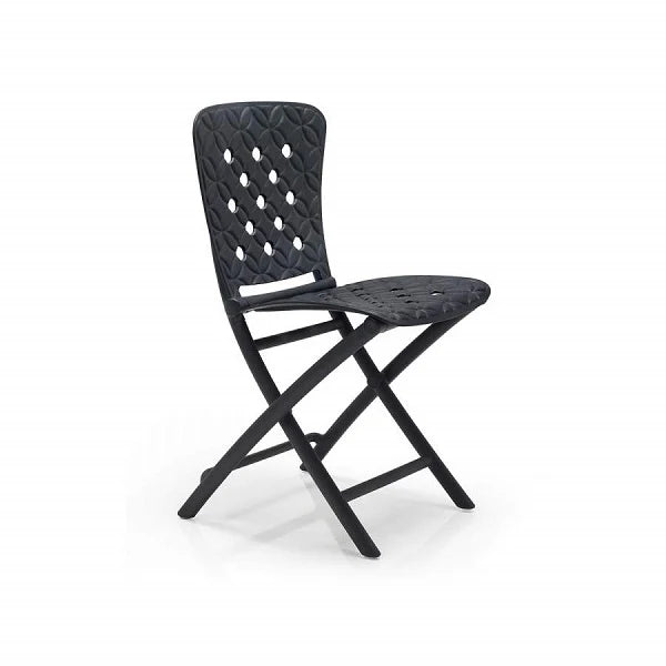 Sedia Nardi Zac Spring antracite pieghevole con motivo floreale a rilievo, realizzata in polipropilene fiberglass resistente UV, ideale per arredo outdoor moderno e funzionale. | Dematteis.it