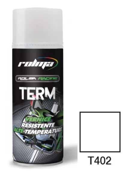 Vernice spray T402 bianco: Vernice spray resistente fino a 600°C, formulata con tecnologia siliconica per offrire una protezione estrema su superfici esposte ad alte temperature. | Dematteis.it