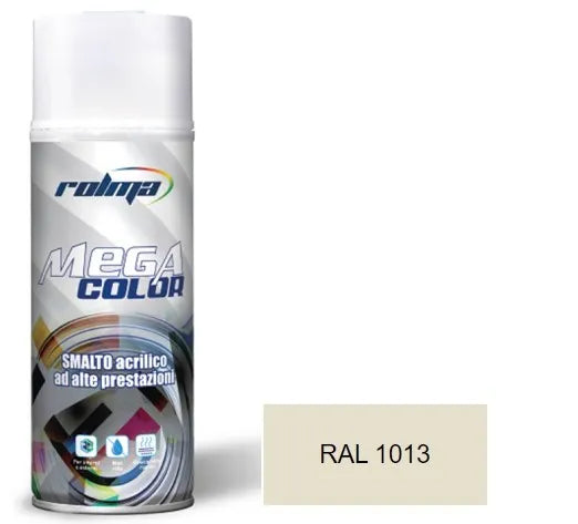 Vernice spray ral 1013 bianco perla: Vernice spray formulata con resine acriliche di alta qualità, che garantisce una copertura uniforme e duratura su diverse superfici. | Dematteis.it