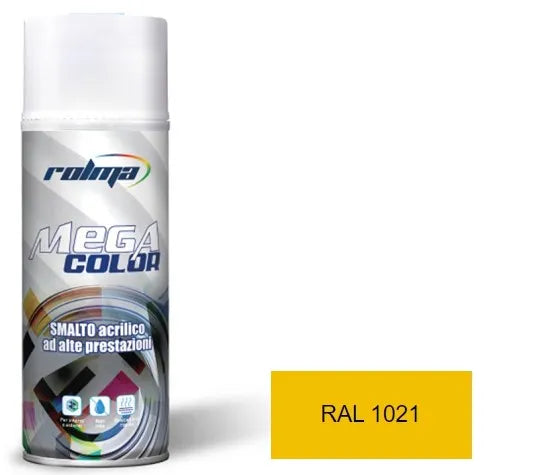 Vernice spray ral 1021 giallo navone: Vernice spray a rapida essiccazione, formulata con resine acriliche di alta qualità per una copertura uniforme e duratura su diverse superfici. | Dematteis.it