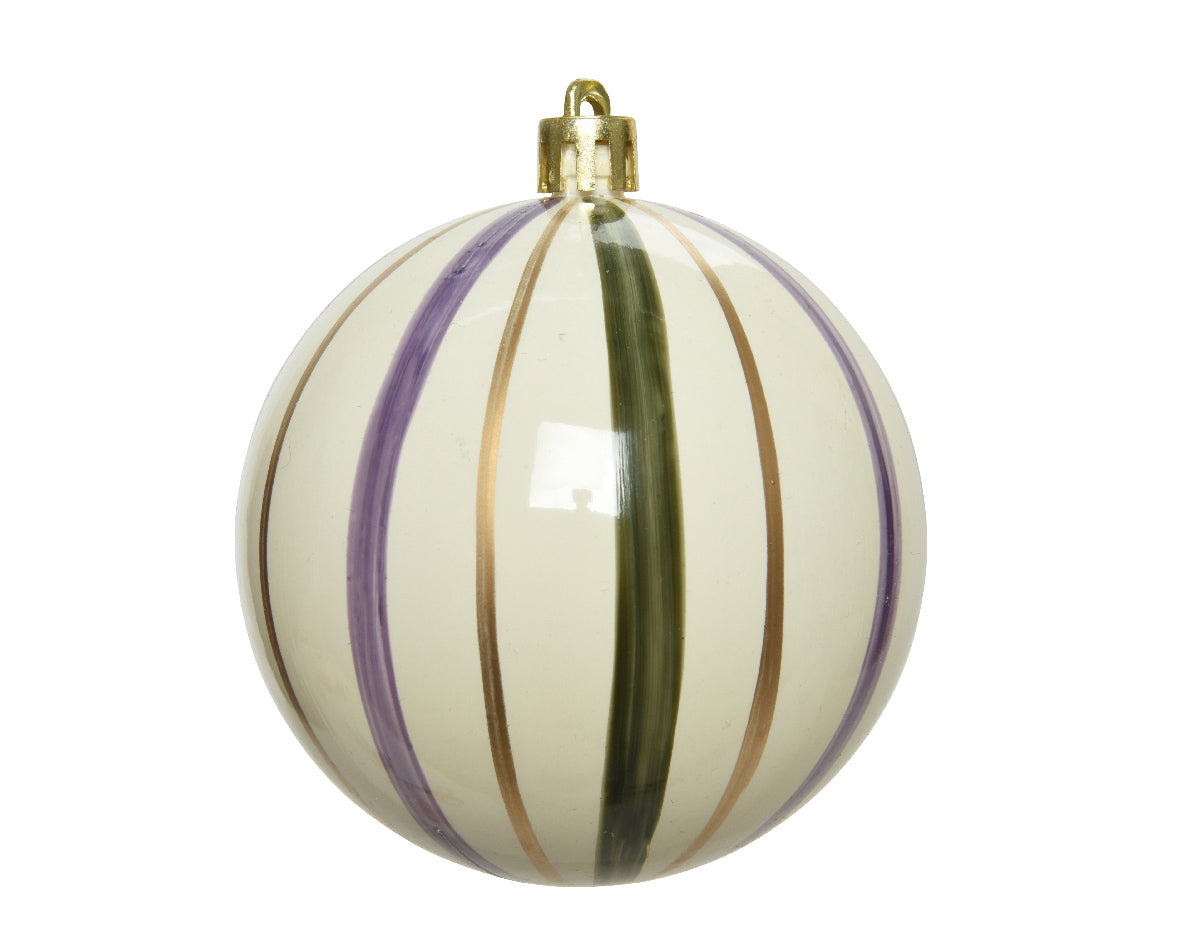 Palla Di Natale D 8 Cm Wool White Linee Viola Oro Verdi