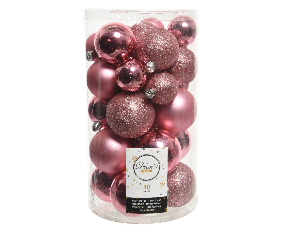 Box 30 Palline Di Natale D 6 Cm Lipstick Pink