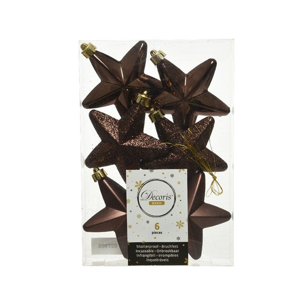 Box 6 stelle assortite decorative per albero di Natale da 7,5 cm in tonalità dark brown - DeMatteis.it