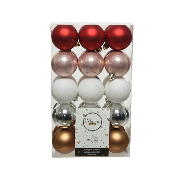 Box 30 Palline di Natale diametro 6 cm per decorazione albero natalizio, confezione colori assortiti - DeMatteis.it