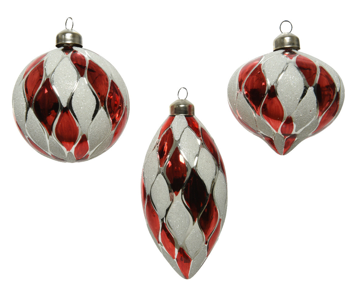 Ornamento Natalizio Bianco Rosso decorazione per albero di Natale diametro 8 cm pezzo singolo - DeMatteis.it
