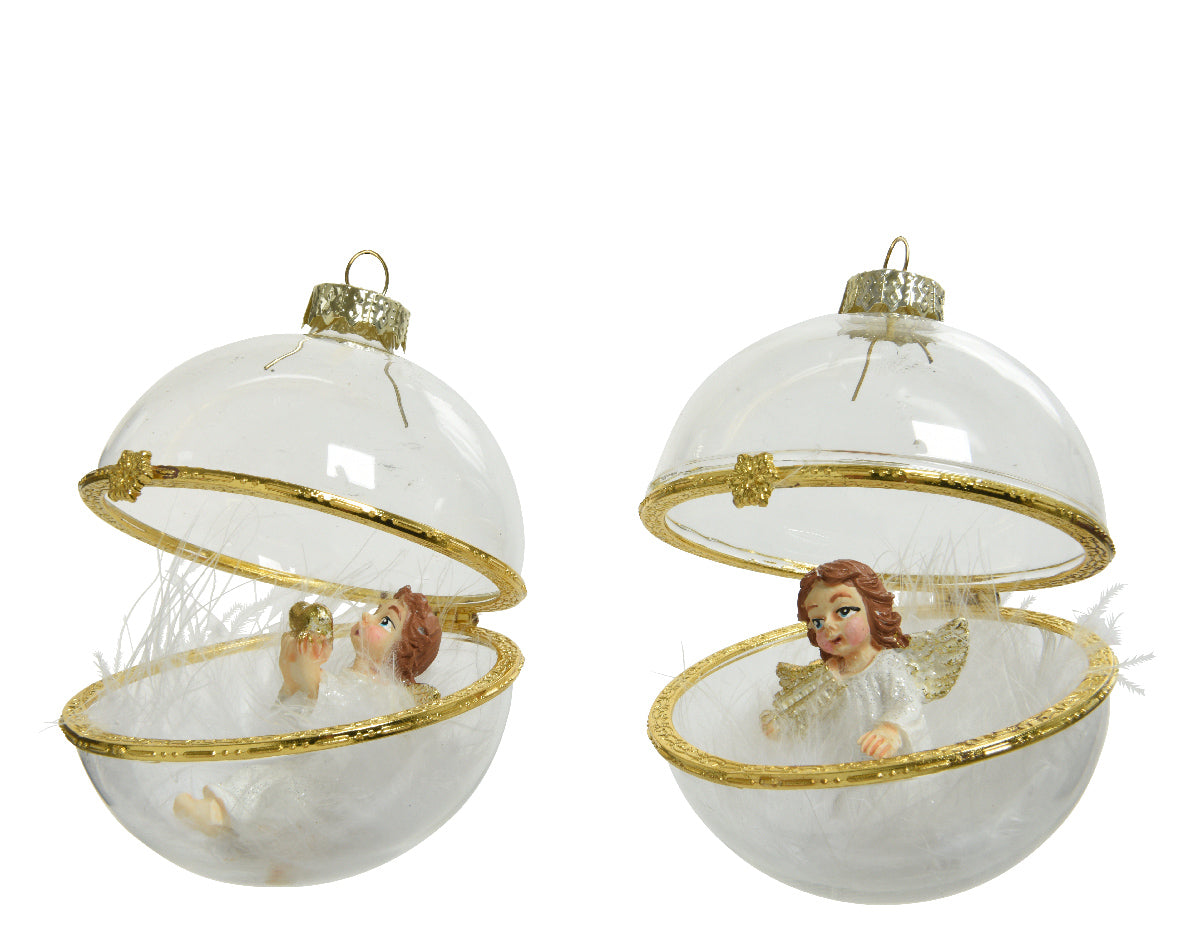 Palla di Natale con Angelo diametro 8 cm decorazione natalizia trasparente con figurina angelica - DeMatteis.it