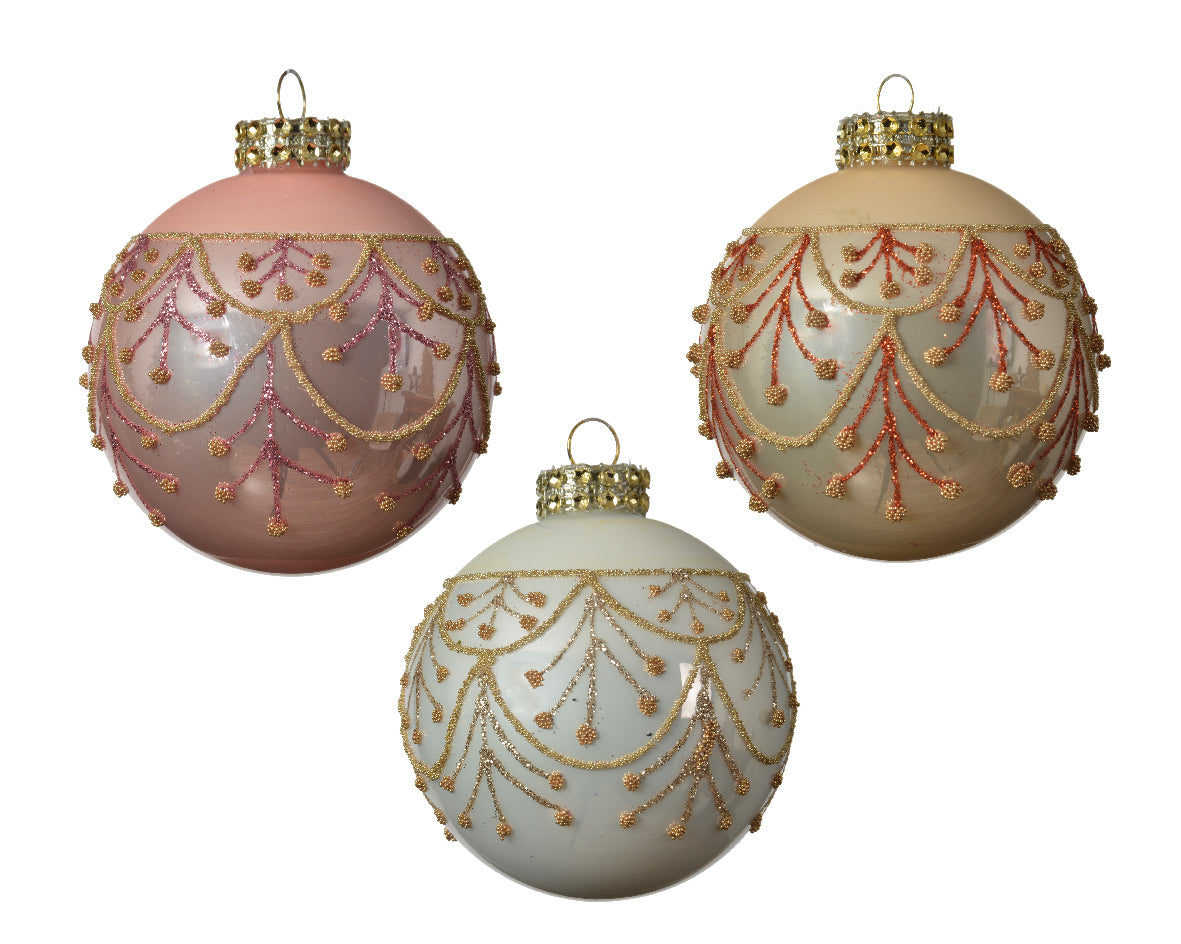 Palla Di Natale D 8 Cm Rosa Decoro Oro