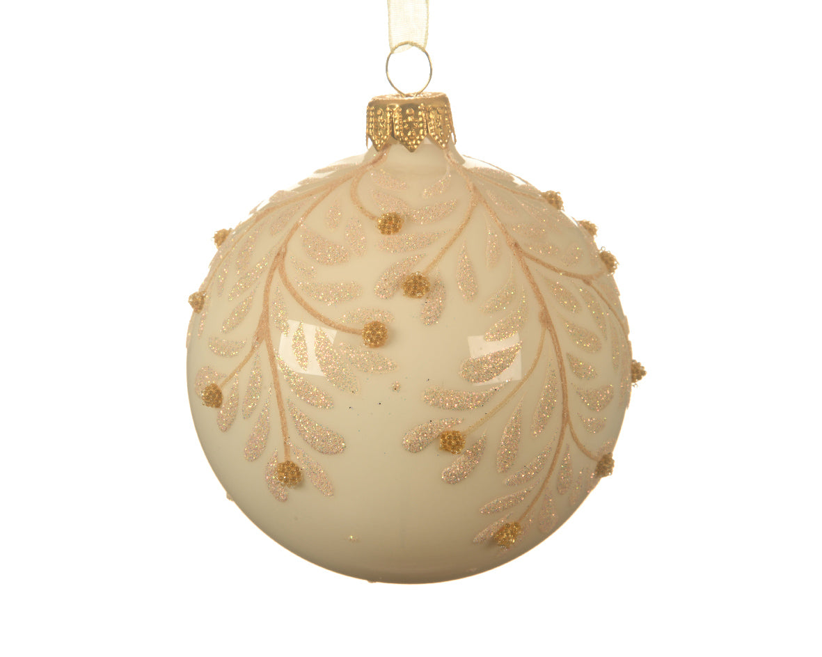 Palla Di Natale decorativa diametro 8 cm wool white con decorazioni oro per addobbi natalizi - DeMatteis.it