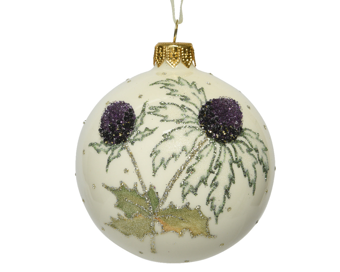 Sfera di Natale diametro 8 cm Wool White con fiore in rilievo per decorazioni natalizie - DeMatteis.it